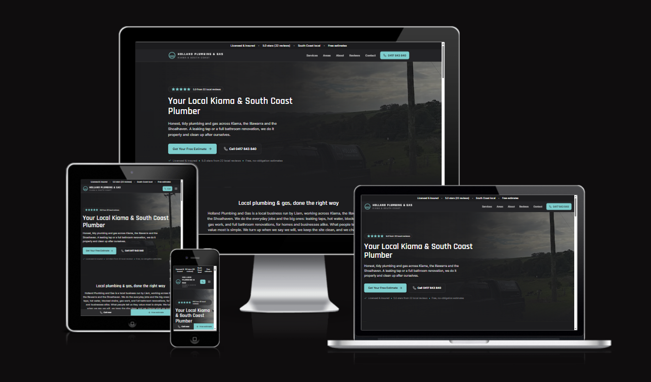 Plumber website built by ClickSmith